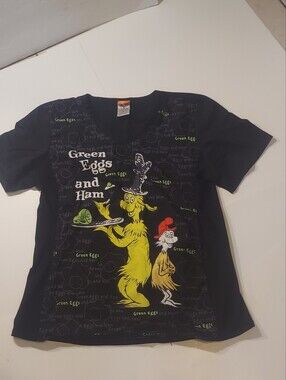 Black 'Green Eggs and Ham' Graphic  Scrub Top Size Medium